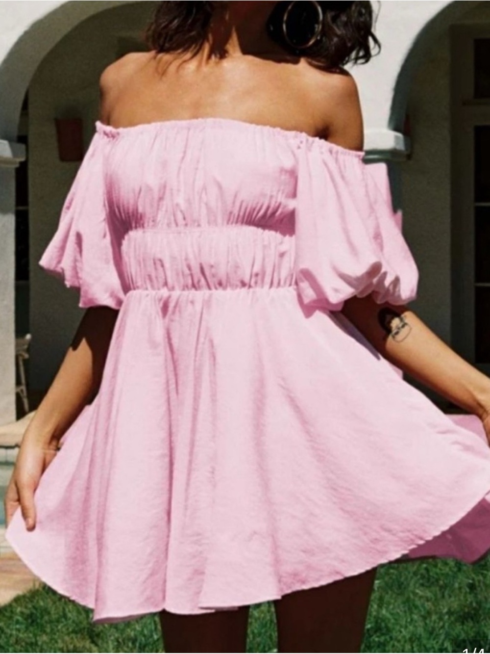 Altar'd State Pink Puff Sleeve Mini Dress